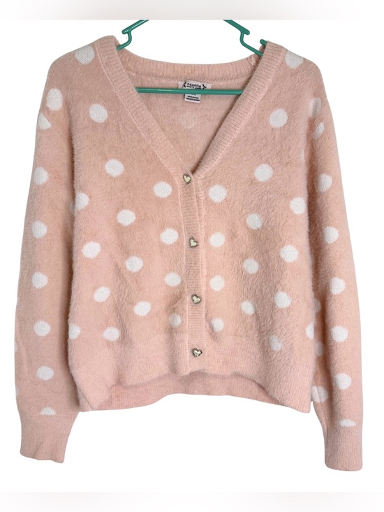 Nanette Lepore Sweaters - Nanette Lepore Pink & White Polka Dot V-Neck Cardigan Size Large